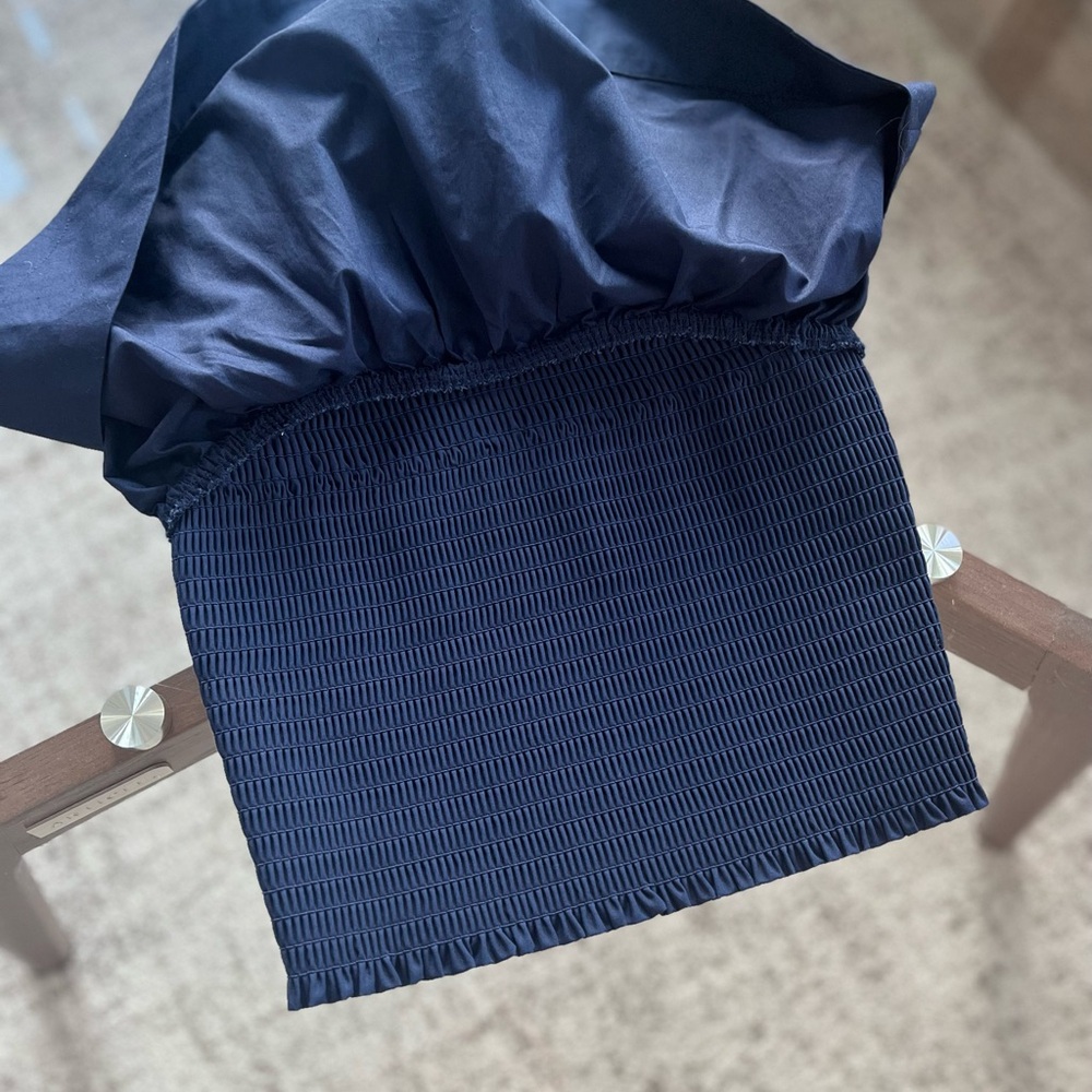 Aritzia Wilfred Bonaventure Navy Strapless Cropped Tube Top Blouse Size Small - Picture 7 of 9